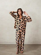 Piżamy damskie - Piżama z wiskozy elegancka piżama w duże plamki długa - miniaturka - grafika 1