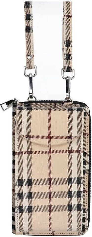 Stylowe etui na telefon komórkowy w beżową kratkę