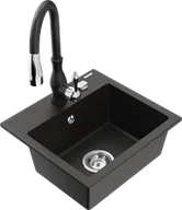 Zlewozmywaki z baterią - Mexen Milo zlewozmywak granitowy 1-komorowy z baterią kuchenną Savita, czarny/złoty metalik - 6505-75-672601-70 - miniaturka - grafika 1