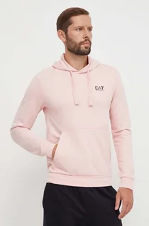 Bluzy męskie - EA7 Emporio Armani bluza męska kolor różowy z kapturem gładka - grafika 1