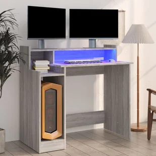 Biurko z podświetleniem LED, szary dąb sonoma, 97x90x45 cm! - Biurka - miniaturka - grafika 1