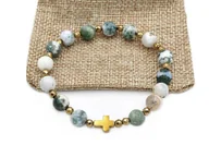 Bransoletki - Bransoletka różaniec na rękę agat mszysty+ sakwa - miniaturka - grafika 1