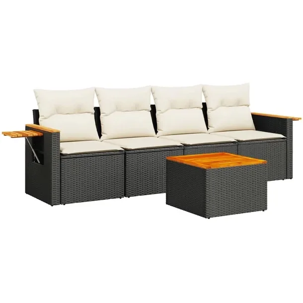 Zestaw mebli ogrodowych modułowych czarny rattan PE 62/85 x 62 x 69 cm