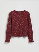 Bluzki dla dziewczynek - Reserved - Prążkowana koszulka w kwiaty - brązowy - miniaturka - grafika 1