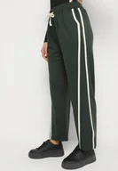 Spodnie damskie - Ciemnozielone Szerokie Spodnie z Dodatkiem Wiskozy z Wysokim Stanem i Paskiem Lulula - miniaturka - grafika 1