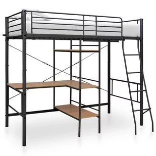 vidaXL Rama łóżka piętrowego z biurkiem, szara, metalowa, 90 x 200 cm - Łóżka - miniaturka - grafika 1