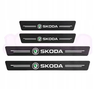 OCHRONNE nakładki NAKLEJKI folia NA PROGI logo SKODA carbon 4 szt. - Akcesoria motoryzacyjne - miniaturka - grafika 1