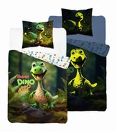 Pościel dla dzieci - Pościel świecąca w ciemności 160x200 4908 A Dino zielona biała wielokolorowa Fluo 78 - miniaturka - grafika 1
