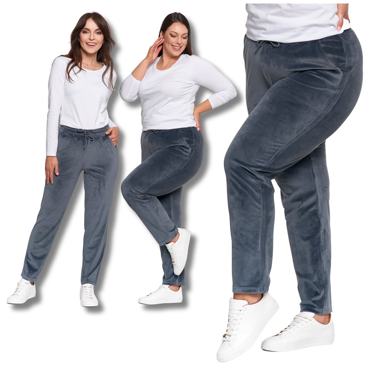 WELUROWE SPODNIE DAMSKIE WYSOKI STAN PROSTA NOGAWKA WYGODNE MORAJ M