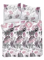 Pościel - Detexpol, Pościel bawełna satynowa, Home Satin, kwiatowo-roślinne, różowo-szara, 220x200 cm - miniaturka - grafika 1