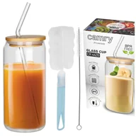 Akcesoria do odkurzaczy - Szklany Kubek 460 ml z Bambusową Pokrywką i Słomką - Ekologiczny Zestaw, Wytrzymałe Szkło Borokrzemowe, Przyjazny Środowisku Camry CR4426 - Empik - miniaturka - grafika 1