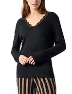 Koszulki i topy damskie - Schiesser Damska Koszulka z Długim Rękawem Listwa Guzikowa Górna Część Piżamowa, Czerwono-Brązowa, 38 - miniaturka - grafika 1