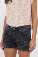 Spodenki damskie - Pepe Jeans szorty jeansowe Thrasher damskie kolor czarny wzorzyste medium waist - miniaturka - grafika 1