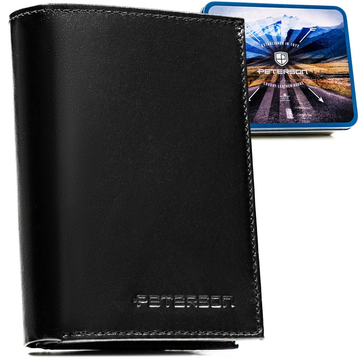Portfel męski ze skóry naturalnej RFID skórzany zestaw prezentowy Peterson czarny