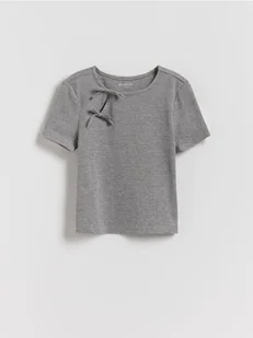 Reserved - Prążkowana bluzka z kokardkami - jasnoszary - Koszulki dla dziewczynek - miniaturka - grafika 1