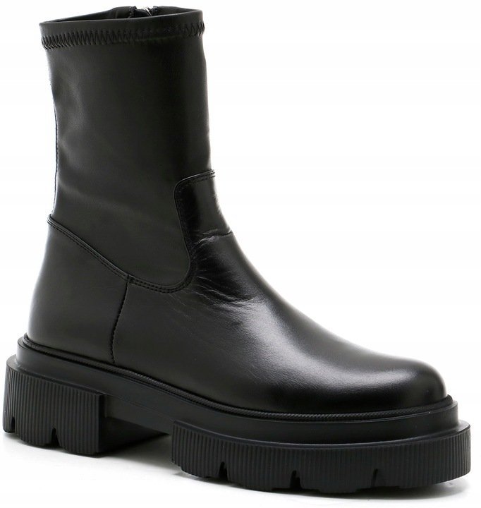 Czarne Modne Botki Workery Carinii B9444 Skóra Płaski Obcas R.38