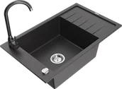 Zlewozmywaki z baterią - Mexen Elias zlewozmywak granitowy 1-komorowy z ociekaczem i baterią kuchenną Telma, czarny nakrapiany - 6511-76-670200-76 - miniaturka - grafika 1