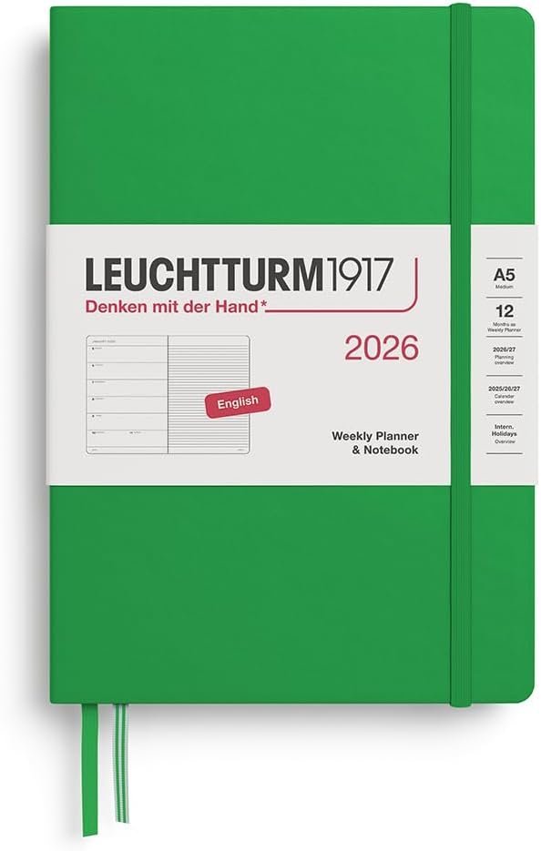 KALENDARZ TYGODNIOWY Z NOTATNIKIEM LEUCHTTURM1917 MEDIUM (A5) 2026 ZIELONY