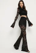 Komplety damskie - Czarny Komplet Koronkowy Bluzka i Spodnie Dzwony Nanireas - miniaturka - grafika 1