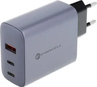 Ładowarki do telefonów - FORCELL F-ENERGY GaN VT-42B ładowarka sieciowa 2 x Typ C + USB A PD QC4.0 4A 65W szara - miniaturka - grafika 1