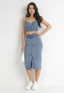 Spódnice - Niebieska Ołówkowa Spódnica Midi Jeansowa z Guzikami Rilma - miniaturka - grafika 1