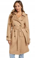 Płaszcze damskie - GUESS BEŻOWY PŁASZCZ KLASYCZNY Z PASKIEM I DWURZĘDOWY XL GNA - miniaturka - grafika 1