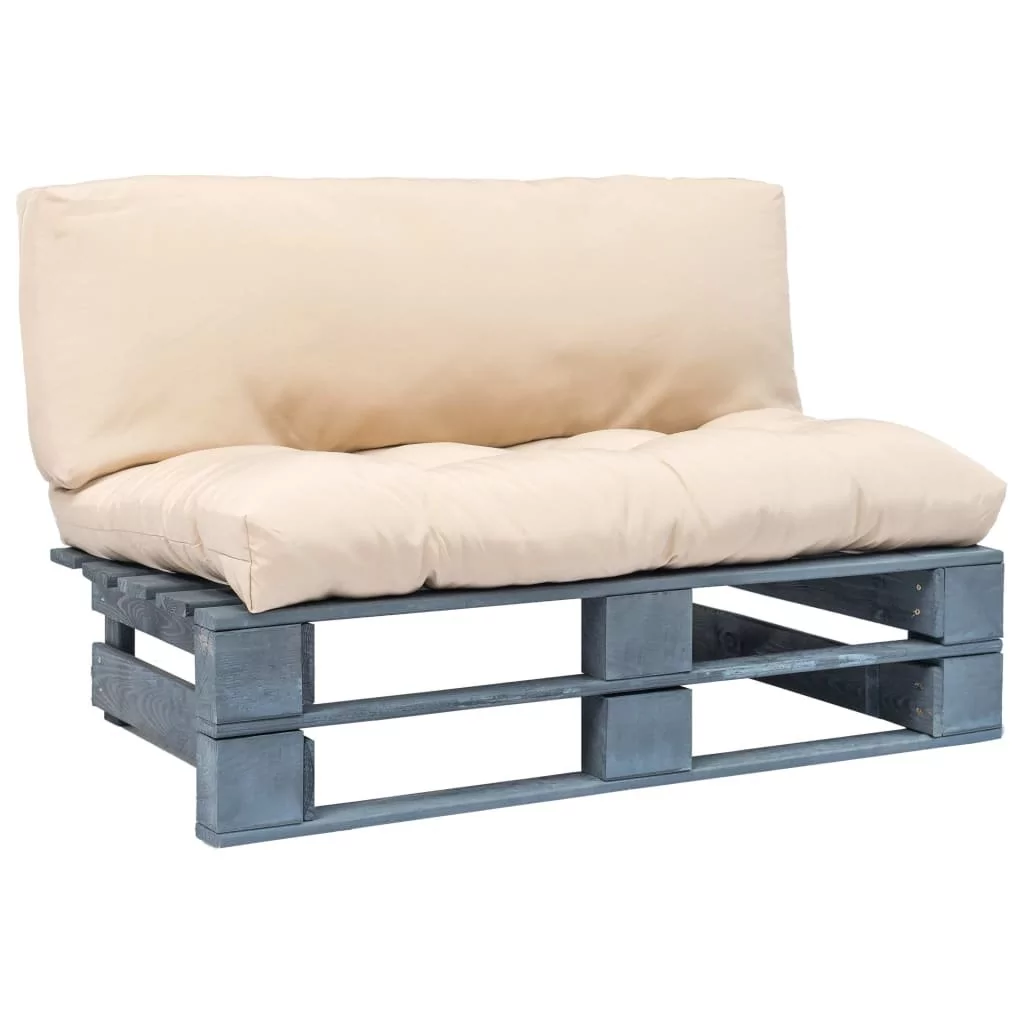 vidaXL Sofa ogrodowa z palet z piaskowymi poduszkami, szare drewno FSC