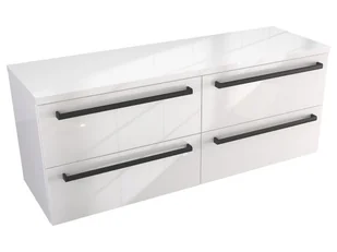 Szafka Wisząca Z Blatem ATH 120 cm S Lewa - Biały Wysoki Połysk - Uchwyty Czarne Matowe - Szafki łazienkowe - miniaturka - grafika 1
