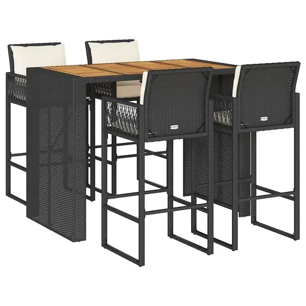 Zestaw Mebli Barowych Ogrodowych, Rattan PE, Stal, Czarny, 145x80x110 cm