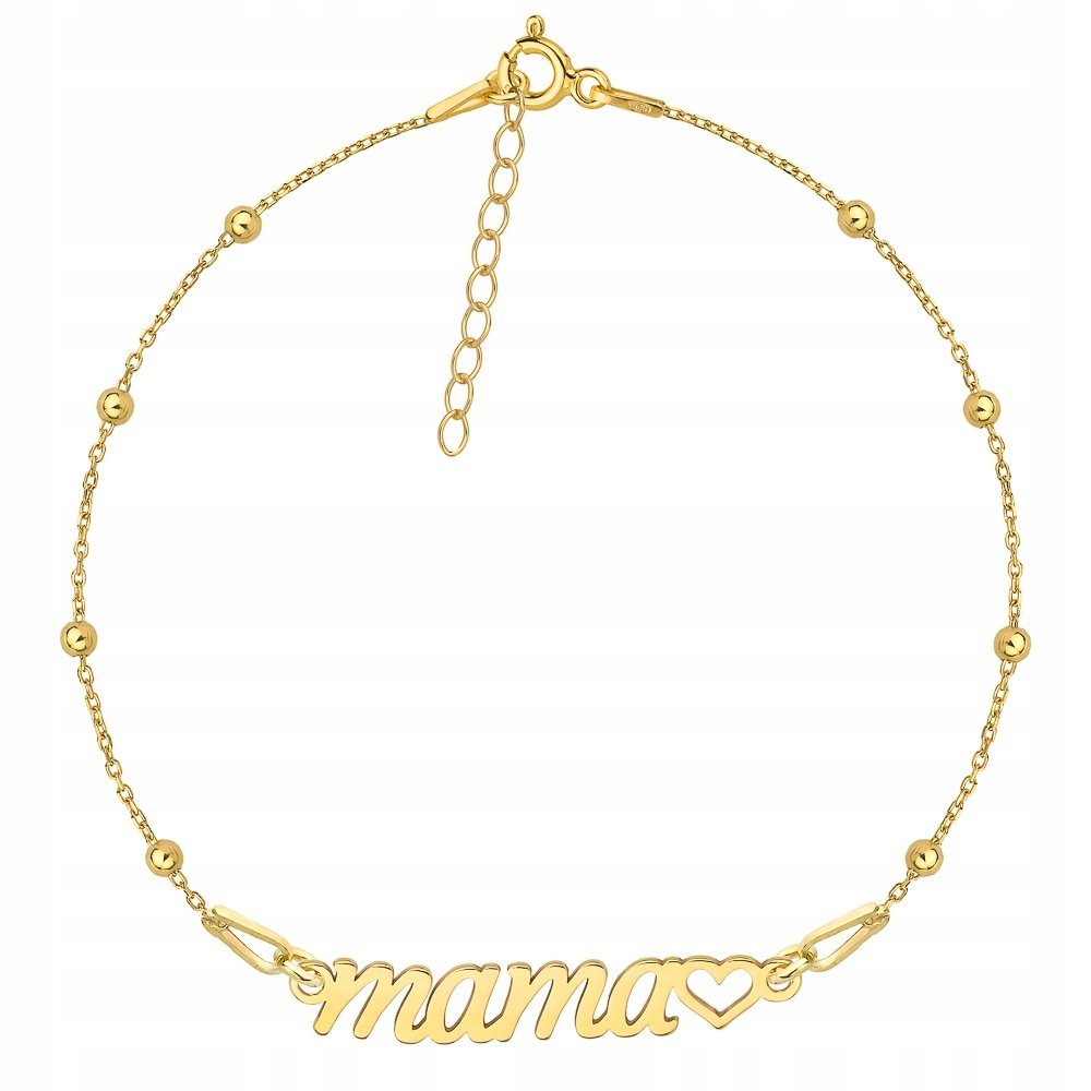 Złota bransoletka kulkowa mama serce srebro 925