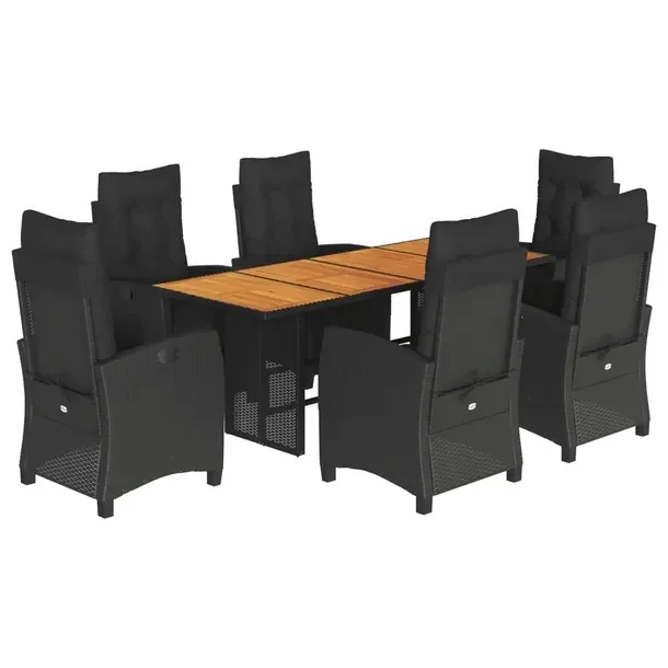 Zestaw mebli ogrodowych czarny, rattan PE, stół 190x80x74 cm, krzesła 57