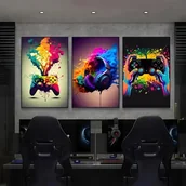 Dekoracje domu - Zestaw trzech Plakatów Gamer A3 w ramie słuchawki pad dekoracja - miniaturka - grafika 1