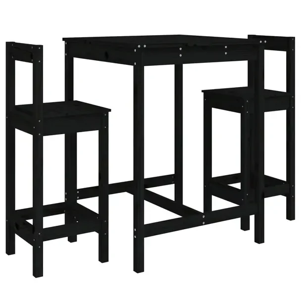 Zestaw Mebli Barowych z Litego Drewna Sosnowego, Czarny, Stolik 82,5x82,5x1
