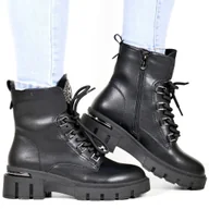 Botki damskie - DAMSKIE BOTKI NA GRUBEJ PODESZWIE WORKERY SKÓRZANE FILIPPO 6521 CZARNE - miniaturka - grafika 1