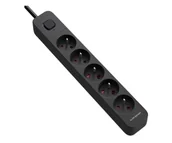 Listwy zasilające - Silver Monkey Listwa antyprzepięciowa 5 gniazd 16A/230V 1,5m czarna - miniaturka - grafika 1