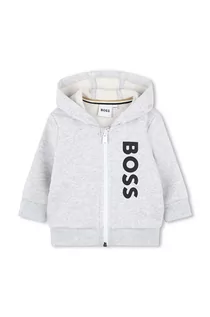 Bluzy dla chłopców - BOSS bluza niemowlęca kolor szary z kapturem z nadrukiem - Boss - grafika 1