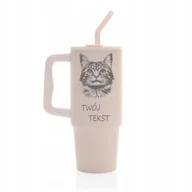 Kubki termiczne - Kubek termiczny 900 ml KOT personalizacja z grawerem różowy słomka - miniaturka - grafika 1
