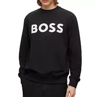 Bluzy męskie - BOSS Męska bluza WeBasicCrew Relaxed-Fit z bawełny Terry z gumowanym nadrukiem logo, czarny (Black1), S - miniaturka - grafika 1