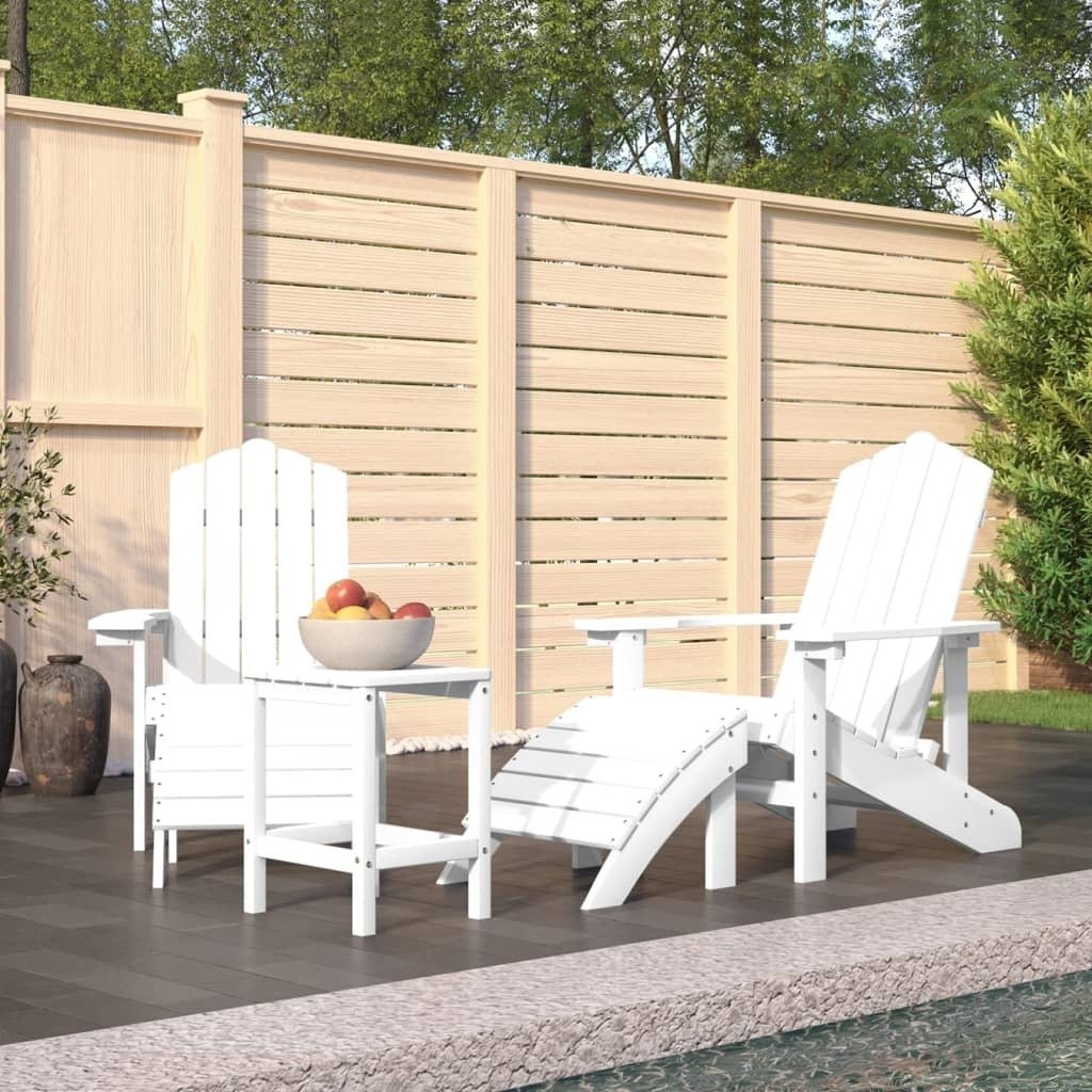 Krzesła ogrodowe Adirondack ze stołkiem i stołem HDPE białe