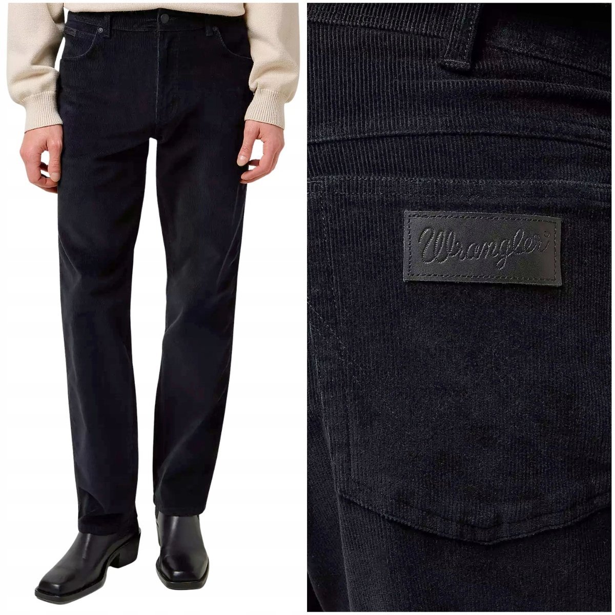Wrangler Texas Black klasyczne czarne proste spodnie sztruksy W40 L32