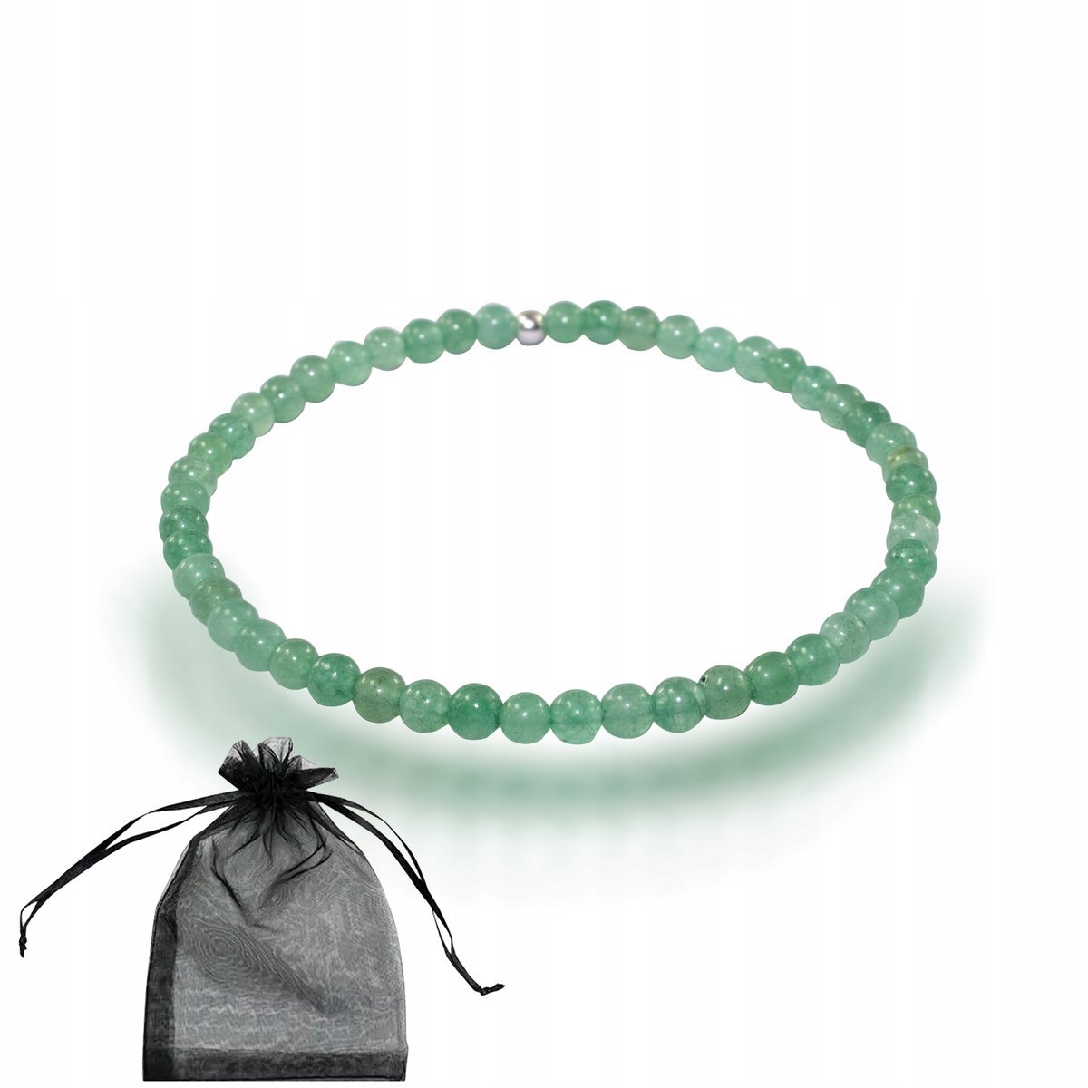 Bransoletka Naturalny AWENTURYN zielony gładkie kulki 4mm na gumce dł 18cm