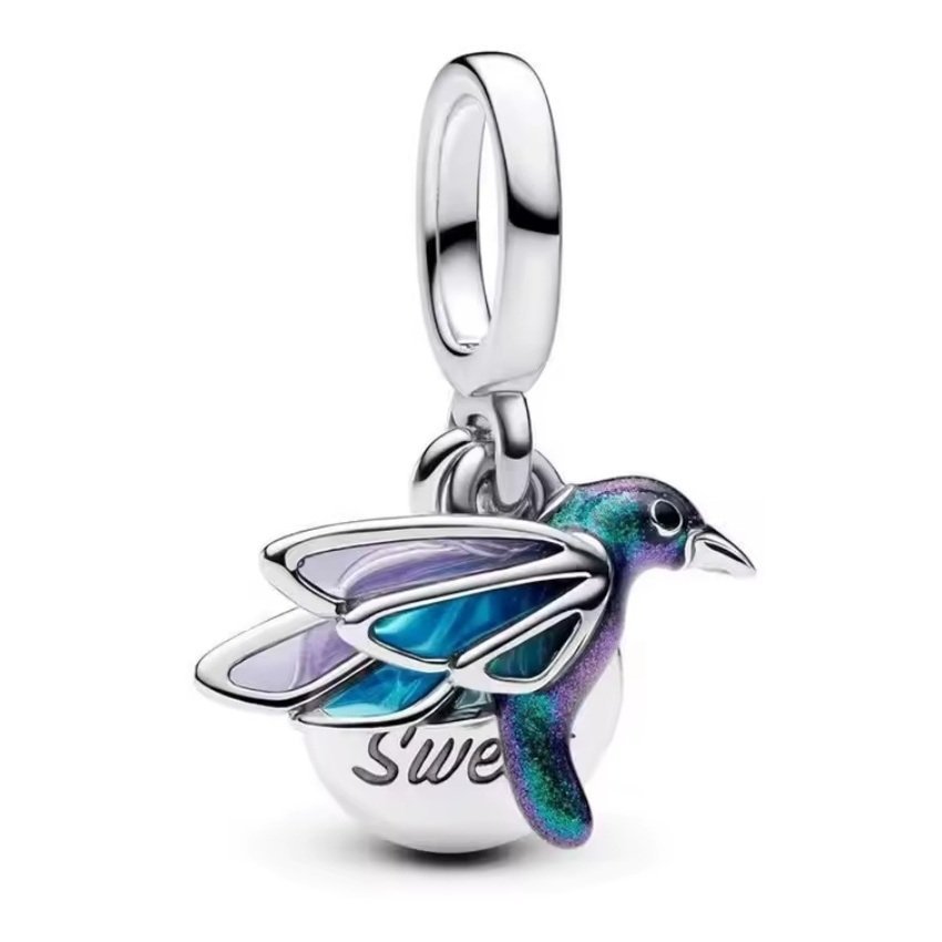 Zawieszka Charms SREBRO 925 Koralik Ptak Koliber