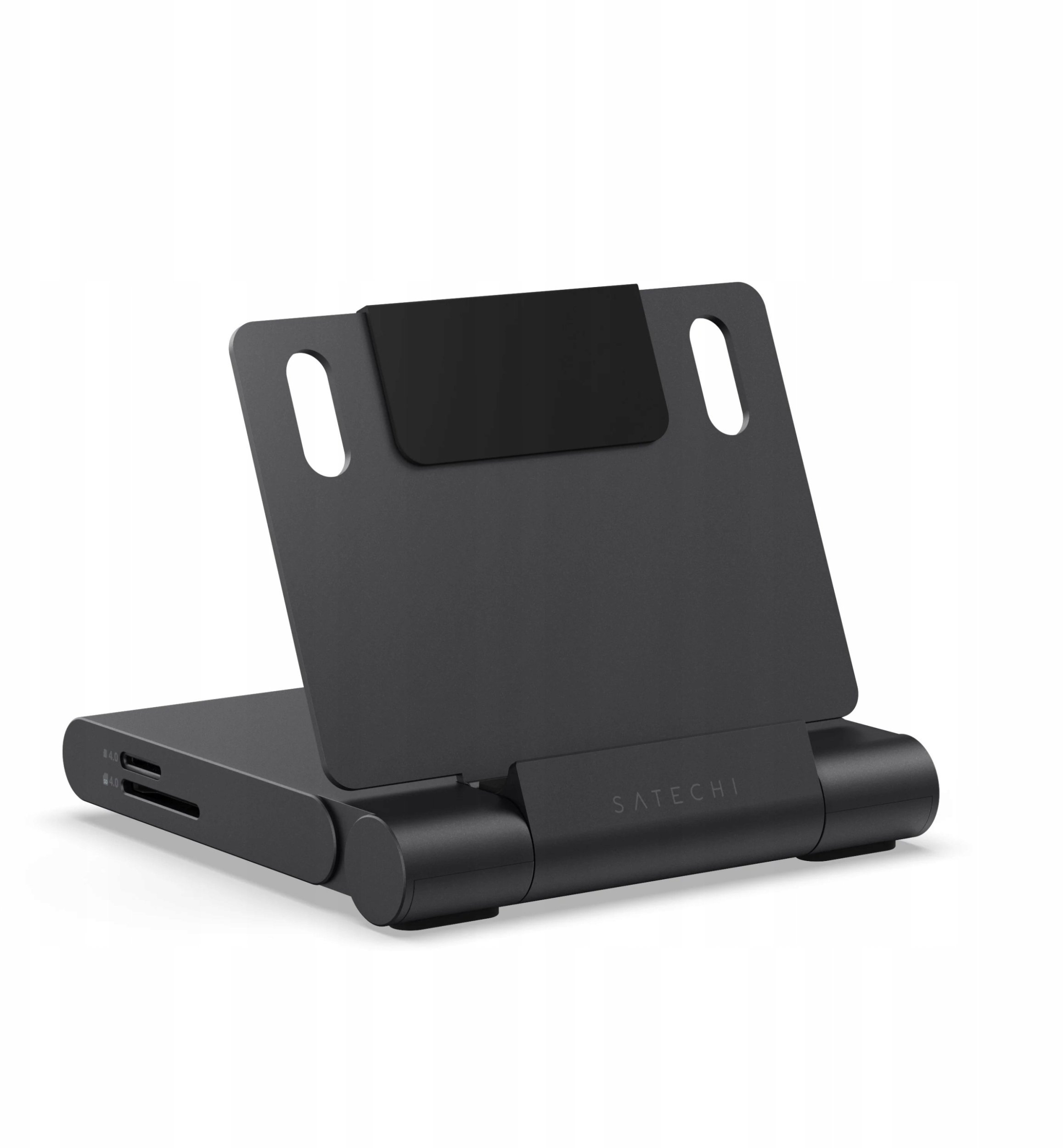 HUB USB Satechi OntheGo Foldable Stand Hub - składana podstawka i hub do urządzeń mobilnych USB-C 100W PD, USB-C 10 Gbps, USB-A 10 Gbps, czytnik kart micro/SD 312 MB/s, 3,5mm jack, 4K HDMI space black ST-GOTGFC