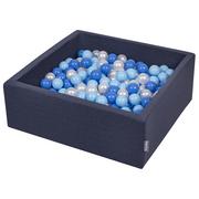Suche baseny - KiddyMoon Suchy basen kwadratowy z piłeczkami 7cm granatowy: babyblue-niebieski-perła 90x30cm/300piłek Zabawka basen piankowy - miniaturka - grafika 1
