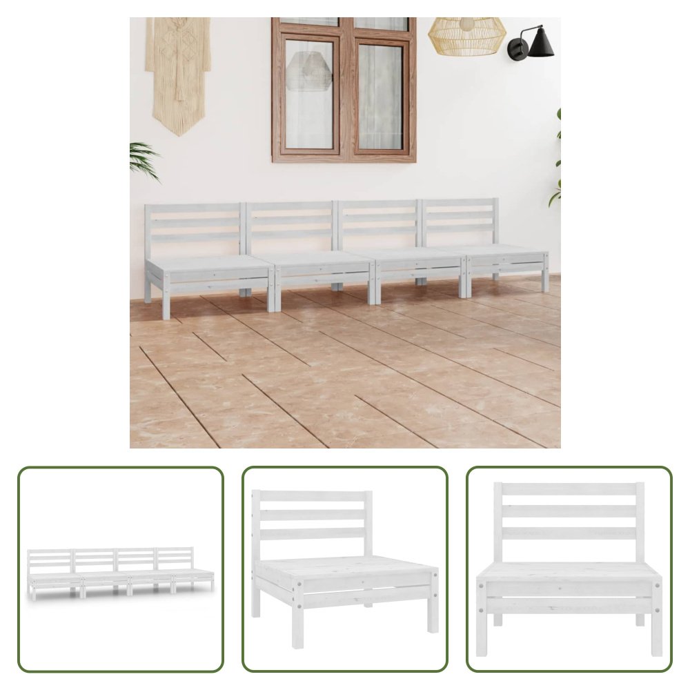 The Living Store 4-częściowy zestaw wypoczynkowy do ogrodu biały lite drewno sosnowe