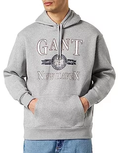 GANT Męska bluza z kapturem w stylu retro Crest, szary melanż, standardowy, szary melanż, M - Bluzy męskie - miniaturka - grafika 1