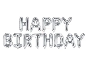 Baner napis ?Happy Birthday" srebrny - Dekoracje sali - miniaturka - grafika 1