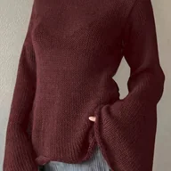 Swetry damskie - TEMU Elegancki Sweter z Dzwonkowymi Rękawami dla Kobiet - Jednolity , Długi Rękaw, Otwarty Tył, Wiązany na Zewnątrz, Luźny Krój, Idealny na - miniaturka - grafika 1