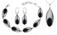 Zestawy biżuterii dla kobiet - SREBRNY KOMPLET BIŻUTERII Z ONYKSAMI Pr.925! - miniaturka - grafika 1