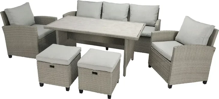 Zestaw mebli ogrodowych Amsterda XL Konifera sofa fotele stół pufy szary